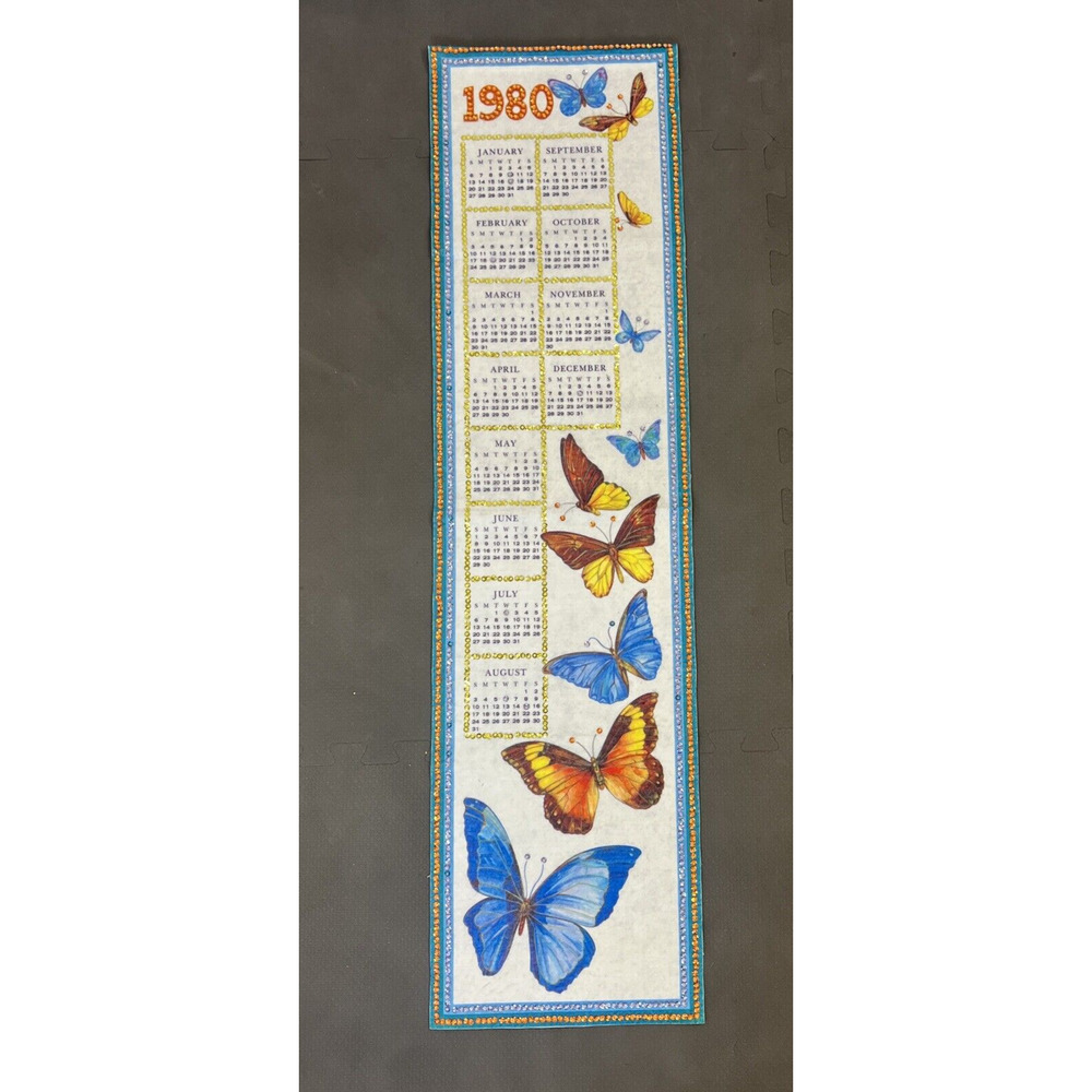 Vintage 1980 Butterfly & Sequins w/Beads Felt Wall Calendar Benefits Charity